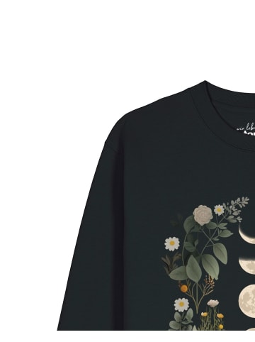 wat? Apparel Sweatshirt Moonphases & Flowers in Schwarz