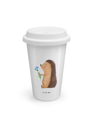 Mr. & Mrs. Panda Kaffeebecher Igel Blumen ohne Spruch in Weiß