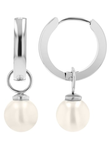 Adeliás Damen Ohrringe – Klappcreole aus Edelstahl mit Perle in silber