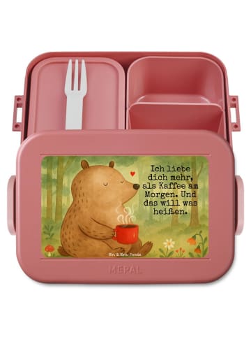 Mr. & Mrs. Panda Bento Box Bär Morgenkaffee Design mit Spruch in Rot Pastell