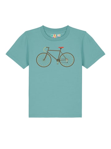 wat? Apparel T-Shirt Fahrrad in Teal Monstera