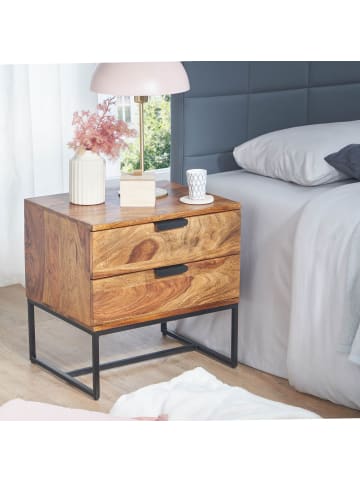 KADIMA DESIGN Nachttisch Nachtschrank | Sheesham/Metall, 50x40x51cm, 2 Schubladen