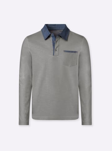 WITT WEIDEN Langarm-Poloshirt in grau-meliert