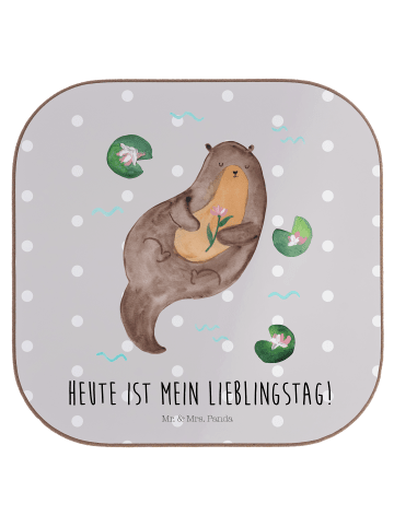 Mr. & Mrs. Panda Flaschenuntersetzer Otter Seerose mit Spruch in Grau Pastell