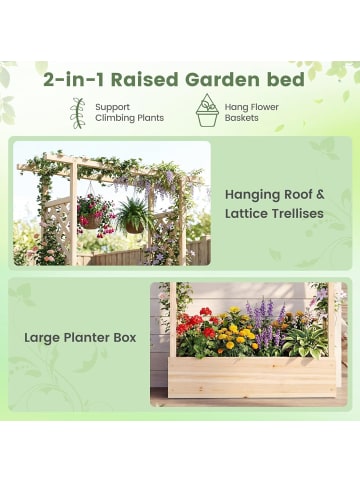 COSTWAY Blumenkasten mit Rankgitter 110x35x227 cm in Beige