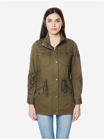 KOROSHI Damentüchtige verstellbare talie bestickte parka in khaki