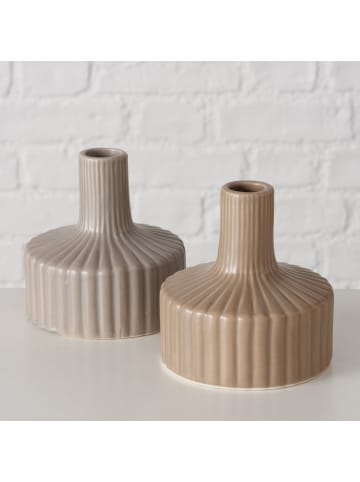 Boltze Gestreifte Vase in Nude LIBELLY in Braun, 11 cm