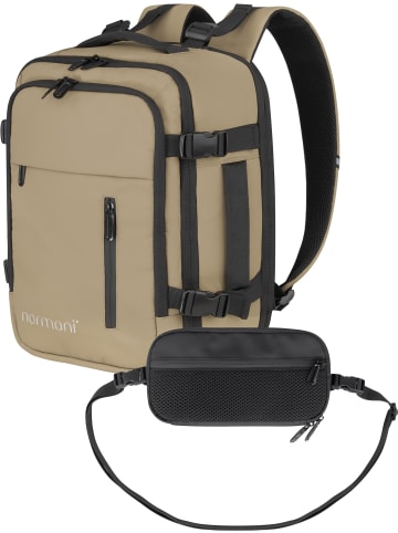 normani normani Erweiterbarer Handgepäck-Rucksack mit Reisepass Brusttasche in Beige