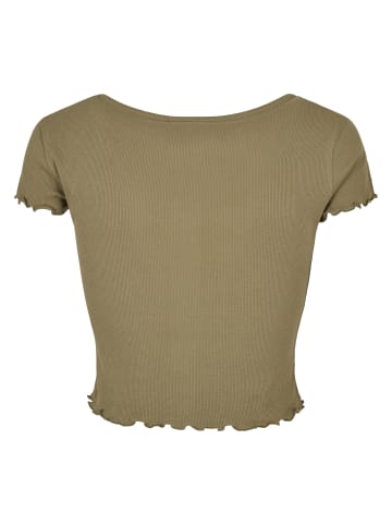 Urban Classics Urban Classics Damen Ladies Cropped Button Up Rib Tee in khaki