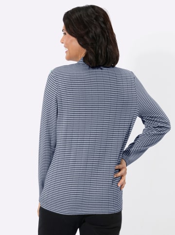 WITT WEIDEN Stehkragen-Shirt in dunkelblau-ecru-geringelt