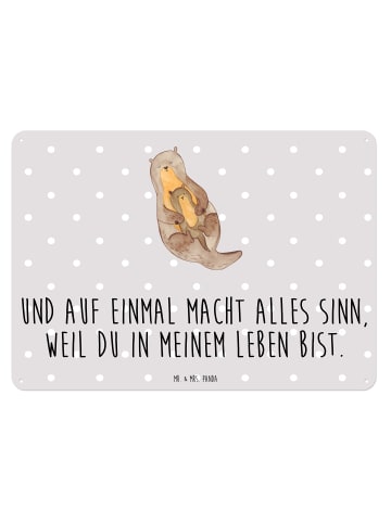 Mr. & Mrs. Panda Lustiges Blechschild Otter Kind mit Spruch in Grau Pastell