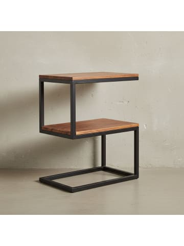 KADIMA DESIGN Beistelltisch aus Massivholz INDI, S-Design, Schwarz, 2 Ablageflächen in Braun