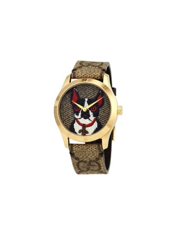 Gucci Uhr aus Edelstahl mit Lederarmband Model YA1264056