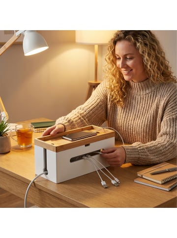 relaxdays Kabelbox in Natur/ Weiß - (B)34 x (H)16 x (T)13,5 cm