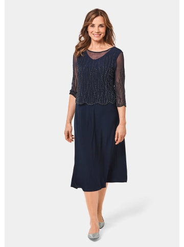 GOLDNER Kurzgröße:  Mit Perlen besetztes Kleid in mitternachtsblau