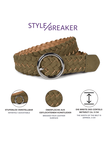 styleBREAKER Flechtgürtel in Oliv-Silber