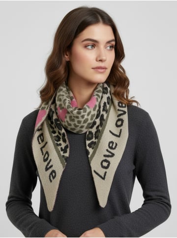 Faera Animal Love Dreieckstuch elastischer Strick Leo Muster in Grün