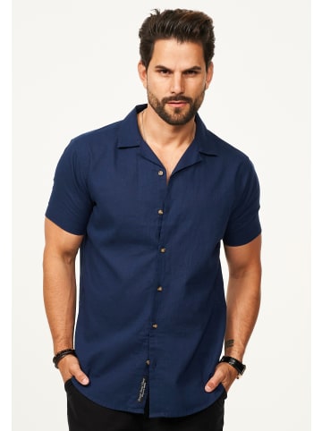 behype Kurzarmhemd - aus Leinen Sommerhemd im Regular-Fit in Navy
