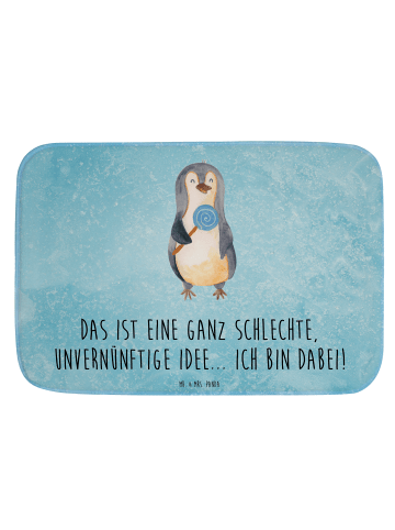 Mr. & Mrs. Panda Duschvorleger Pinguin Lolli mit Spruch in Eisblau