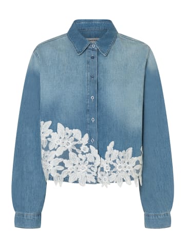 More & More lässiges, kurzes Jeanshemd mit Spitze in light blue denim