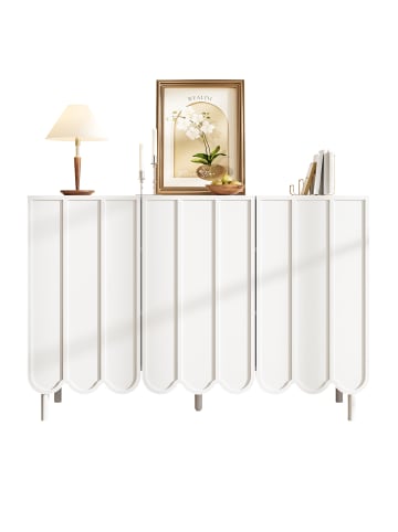 ABRIHOME Sideboard in Weiß 120x35x80 cm mit Wellentüren grifflos verstellbaren Regalen