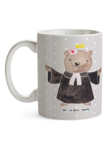 Mr. & Mrs. Panda Tasse Pastorin Herz ohne Spruch in Grau Pastell