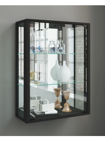 VCM  Wandvitrine Glasvitrine Udina Spiegel in Schwarz