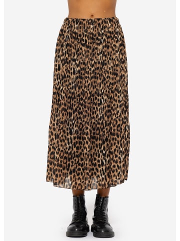 SASSYCLASSY Langer Plissée-Rock aus Chiffon mit Leo-Print in Braun
