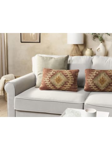 Beliani 2er-Set Dekokissen BEEL in Bunt/Braun/Beige