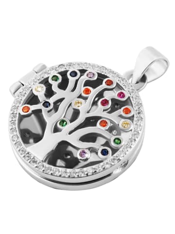 Adeliás Damen Anhänger – Lebensbaum Medaillon aus 925 Silber mit Zirkonia in silber