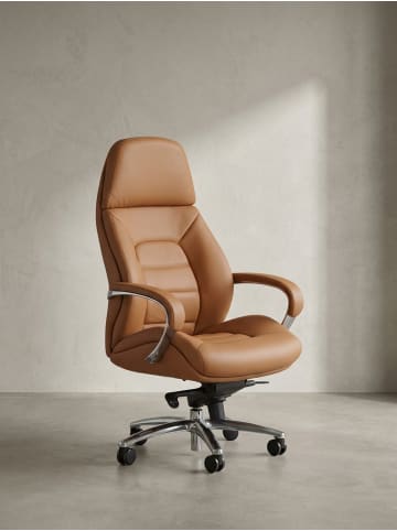 KADIMA DESIGN Chefsessel aus Leder, Multiblockwippmechanik, bis 120 kg Belastbarkeit in Beige