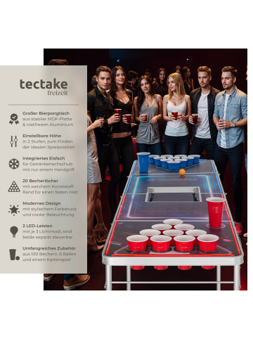 tectake Bierpongtisch, inklusive 100 Bechern, 6 Bällen und Kartentrinkspiel