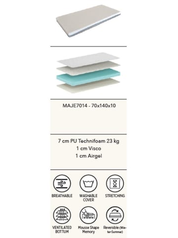 58 aufm Kessel BABY-MATRATZE Karia 140x70x10 PU-Schaum+Viscoschaum Beige