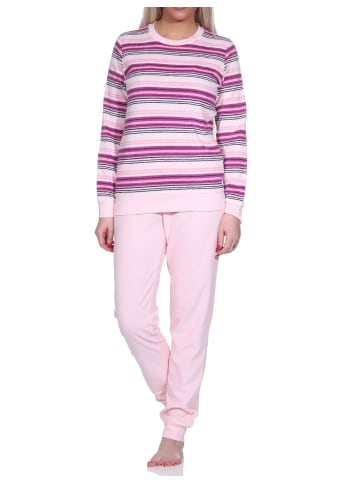 NORMANN Kuschel Frottee Schlafanzug Bündchen Streifen - 75926 in rosa