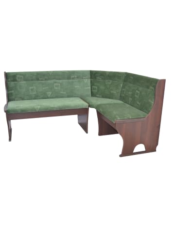möbel-direkt Eckbank 125x165 cm Truheneckbank in Nussbaum-Nachbildung/grün
