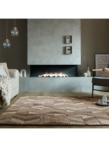 KADIMA DESIGN Wollteppich Zickzack Muster, Geometrisch, Wohnzimmer schmutzabweisend in Braun
