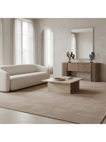 KADIMA DESIGN Teppich Kurzflor Waschbar Einfarbig LECH Microfaser OEKO-TEX in Beige