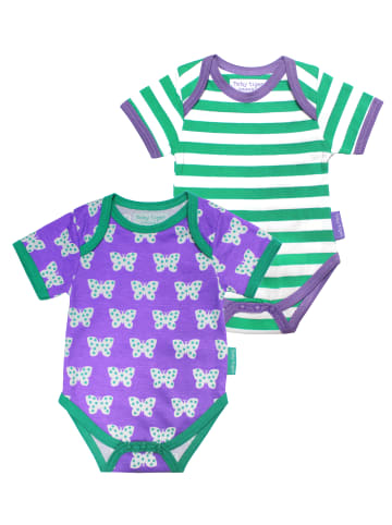 Toby Tiger Baby Kurzarmbodys im Doppelpack mit Schmetterlingen Print in Grün-violett