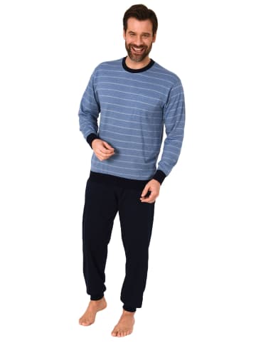 NORMANN Pyjama Schlafanzug Bündchen Streifen - 61194 in marine