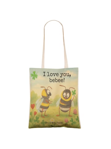 Mr. & Mrs. Panda Tote Bag Bienen Paar Design mit Spruch in Weiß