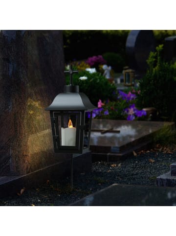 MARELIDA Laterne mit weißer Mini LED Kerze mit Sensor Grablaterne H: 51cm in schwarz