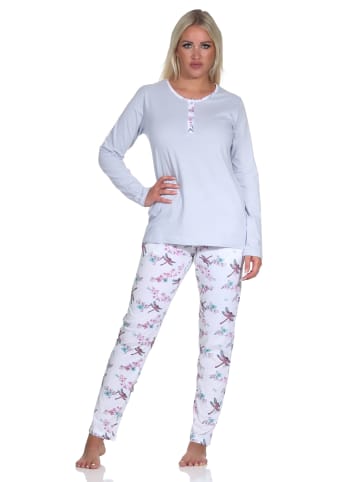 NORMANN Schlafanzug langarm Pyjama Pyjamahose floralem Alloverprint in hellblau