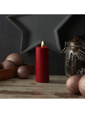 Adilina LED Kerze LINA Echtwachs Rustik-Optik 5x12,5cm in rot