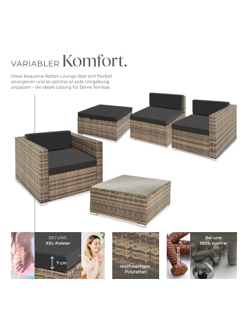 tectake Rattan Sitzgruppe mit Sicherheitsglasplatte, für 4 bis 5 Personen