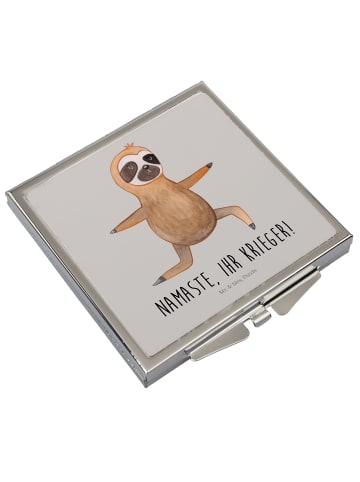 Mr. & Mrs. Panda Make-up-Spiegel Faultier Yoga mit Spruch in Grau Pastell