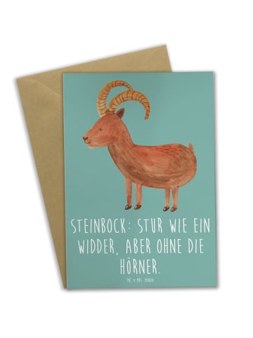 Mr. & Mrs. Panda babykarte Steinbock Entschlossen mit Spruch in Meeresbrise