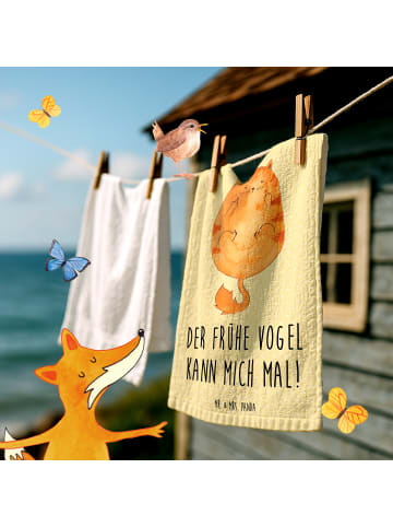 Mr. & Mrs. Panda Gästehandtücher Katze Frühaufsteher mit Spruch in Gelb Pastell