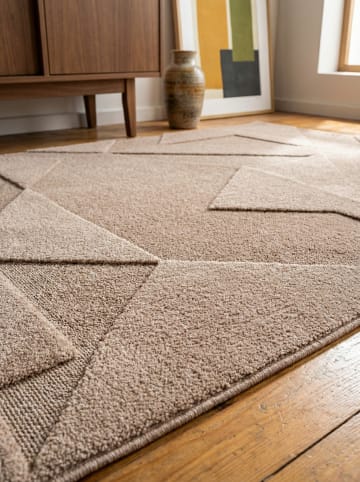KADIMA DESIGN Teppich Kurzflor Waschbar Geometrisch LAVAREDO Strapazierfähig in Beige