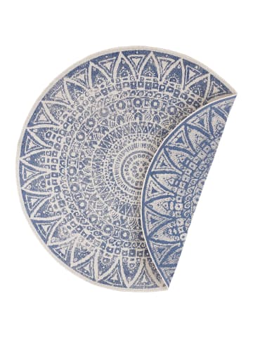 Runder Indoor Outdoor Wendeteppich Lilja in Blau Creme