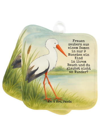 Mr. & Mrs. Panda Topflappen Storch Design mit Spruch in Weiß